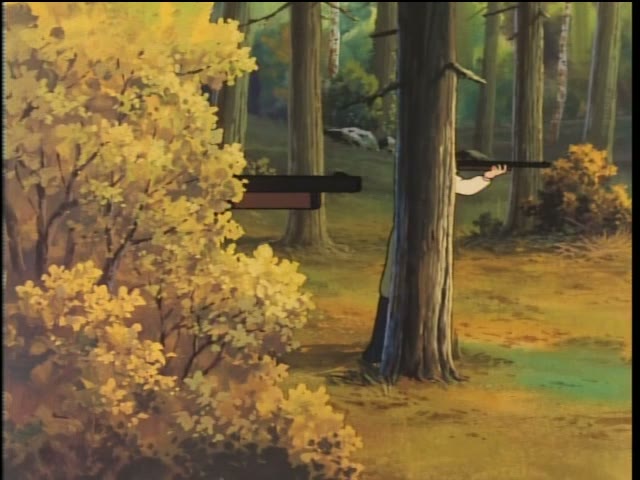 木の陰から猟銃を構える大人たち